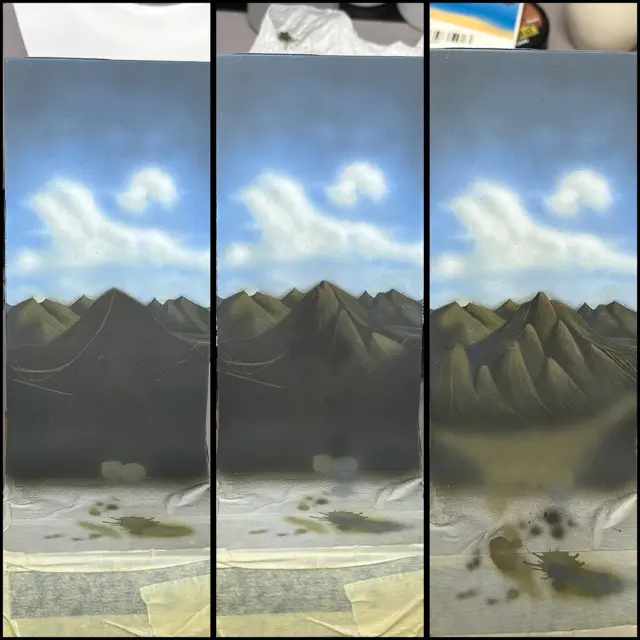 Commander Farsight Backrop

Here are some work in progress pictures how I have painted the Backdrop of my Commander Farsight base.
Sadly I have no pictures takes as I was painting the sky and the clouds. 
But compared to the mountain landscape it was a pretty easy… Airbrushing with a couple os masking template paper. Learned by @airbrush_asylum take a look at this awesome channel! 

Remember I’m no Artist I just paying mi insured and I’m also really bad at drawing. 😅

Based on this facts I’m really proud on the result!

❓Tell me your opinion on this Backdrop!

The Mountain landscape was painted with @artisopusltd Series S and M brushes!

#warhammerofficial #tau #warhammer #warhammer40k #nmm #nonmetallicmetal #paintingminiatures #miniaturepainting  #paintingwarhammer #hobbyfriday #xenos #wh40k #chrome #artist #art #mech #goldendemon #spielessen2025