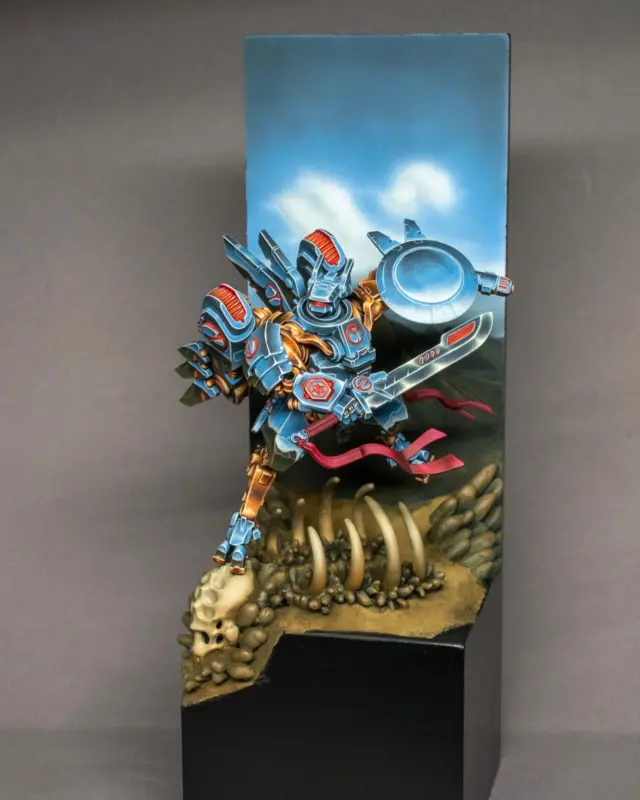 Tau Commander GD2025 Entry

The Commander is back! After last years setback on i reworked some details of my Commander Farsight and added a worthy base with a nice scenic backdrop.
This time I added the mini into to open competition category, it suits much better because of the more artistic focus on this piece.

I will also post a couple of work in progress pictures within the next days. 

ℹ️ Tell me your opinion on the new sceneic base! 

#warhammerofficial #tau #warhammer #warhammer40k #nmm #nonmetallicmetal #paintingminiatures #miniaturepainting  #paintingwarhammer #hobbyfriday #xenos #wh40k #chrome #artist #art #mech #goldendemon #spielessen2025