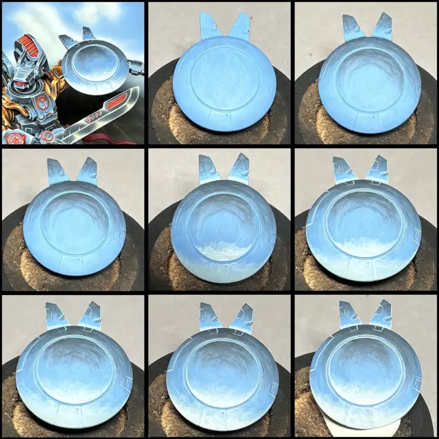 🌎 Commander Farsight Chrome Shield 🌎

Here a little insight with a step by step view how I have painted the new shield on my Tau Commander Golden Demon entry.
I changed to shield to fit better into the backdrop. 

The colorscheme is inspired by @daemonrich and his awesome Void Dragon!

I started with a solid base coat of @vallejocolors Azure glazed and darkened down with @citadel_paints  Abaddon Black. Highlights, Edges and clouds have been applied with @vallejocolors Pale Grey Blue and finished with @steamforgedgames p3 morrow white.

I also started with a whole new guide for the Chrome Colorscheme! I did not like the old recordings, this is why I did not publish them so far.

⬅️ swipeable post ➡️

#warhammerofficial #tau #warhammer #warhammer40k #nmm #nonmetallicmetal #paintingminiatures #miniaturepainting  #paintingwarhammer #hobbyfriday #xenos #wh40k #chrome #artist #art #mech #goldendemon #spielessen2025