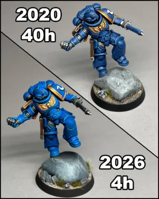 ✨ Five Years. Two Minis. One Reminder.

Swipe to see the journey.

I dug up my old 2020 version of this miniature after finishing my less is more series—and honestly, I didn’t expect the comparison to hit this hard. Back then it took me 40 hours. This time? Just four. Same model, same base, completely different painter.

What changed?

Five and a half years of showing up.
Of experimenting, failing, learning, and pushing myself without even noticing the growth day by day.
Brush control, contrast, color choices, material definition—everything evolved quietly in the background.

This carousel is your reminder:
Your progress is happening, even when you don’t see it yet. 
Keep painting. Keep exploring. Keep moving that brush.
What’s one thing you learned recently that leveled up your painting?

#warhammer #warhammer40k #miniaturepainting #paintingwarhammer #warhammercommunity